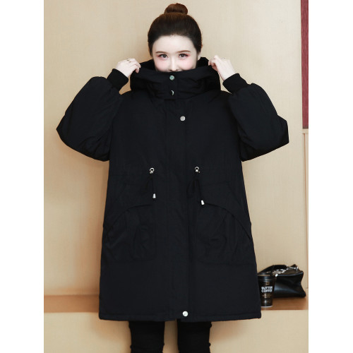 胖妹妹加肥加大碼棉衣棉服外套女260斤中長款羊羔絨休閒連帽棉襖