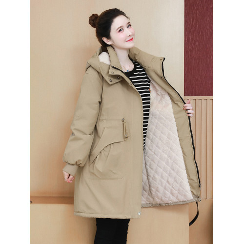 胖妹妹加肥加大碼棉衣棉服外套女260斤中長款羊羔絨休閒連帽棉襖