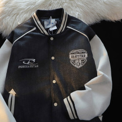 美式復古撞色工裝夾克棉服女冬季外套2024新款加厚夾棉情侶棒球服