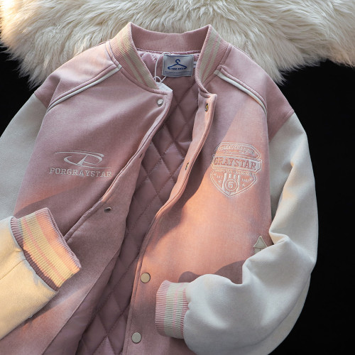 美式復古撞色工裝夾克棉服女冬季外套2024新款加厚夾棉情侶棒球服 美式復古撞色工裝夾克棉服女冬季外套2024新款加厚夾棉情侶棒球服