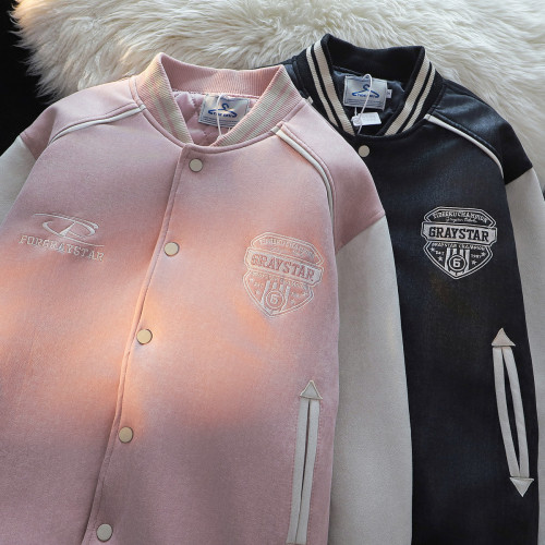 美式復古撞色工裝夾克棉服女冬季外套2024新款加厚夾棉情侶棒球服 美式復古撞色工裝夾克棉服女冬季外套2024新款加厚夾棉情侶棒球服