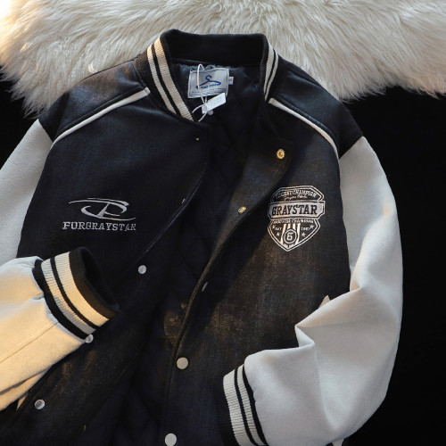 美式復古撞色工裝夾克棉服女冬季外套2024新款加厚夾棉情侶棒球服 美式復古撞色工裝夾克棉服女冬季外套2024新款加厚夾棉情侶棒球服