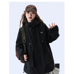 戶外防水工裝紫色沖鋒衣連帽夾克棉服外套女秋冬季2025新款寬松潮