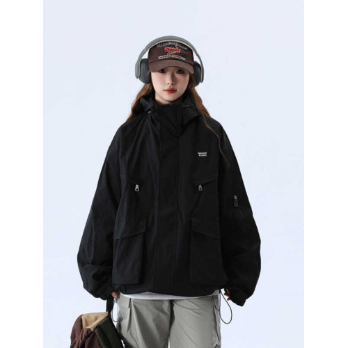 戶外防水工裝紫色沖鋒衣連帽夾克棉服外套女秋冬季2025新款寬松潮