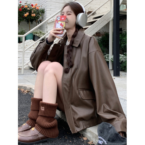 皮衣外套女2025新款秋冬季復古棕色寬松加絨加厚美拉德機車皮夾克 皮衣外套女2025新款秋冬季復古棕色寬松加絨加厚美拉德機車皮夾克