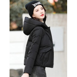 連帽短款白色羽絨棉服女冬季2025新款小個子加厚拉鍊棉衣棉襖外套