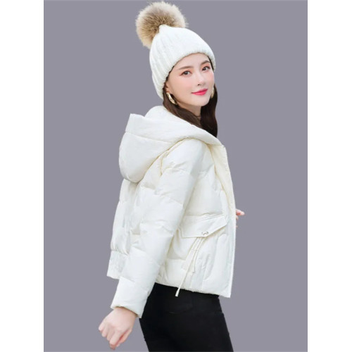 連帽短款白色羽絨棉服女冬季2025新款小個子加厚拉鍊棉衣棉襖外套