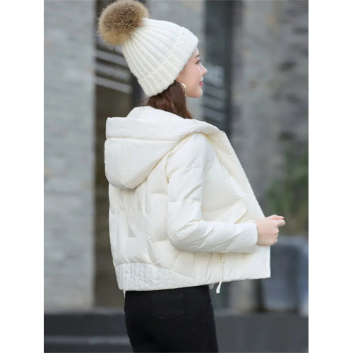 連帽短款白色羽絨棉服女冬季2025新款小個子加厚拉鍊棉衣棉襖外套