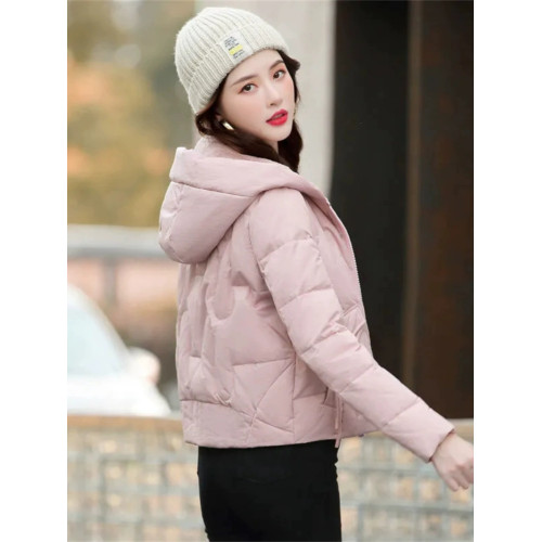 連帽短款白色羽絨棉服女冬季2025新款小個子加厚拉鍊棉衣棉襖外套