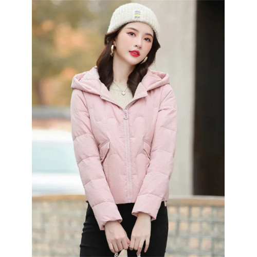 連帽短款白色羽絨棉服女冬季2025新款小個子加厚拉鍊棉衣棉襖外套