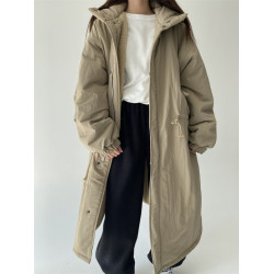 羊羔毛外套女中長款2025年冬季新款寬松加厚連帽棉服黑色收腰棉衣