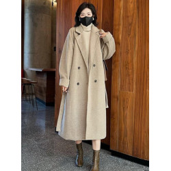 大碼設計感高級長袖毛呢外套秋季新款胖mm顯瘦加厚中長款呢子大衣