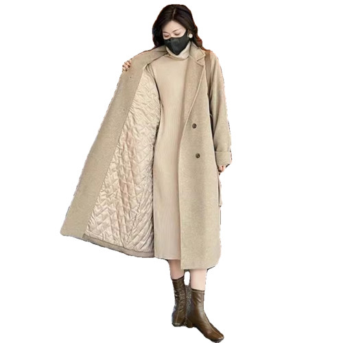 大碼設計感高級長袖毛呢外套秋季新款胖mm顯瘦加厚中長款呢子大衣