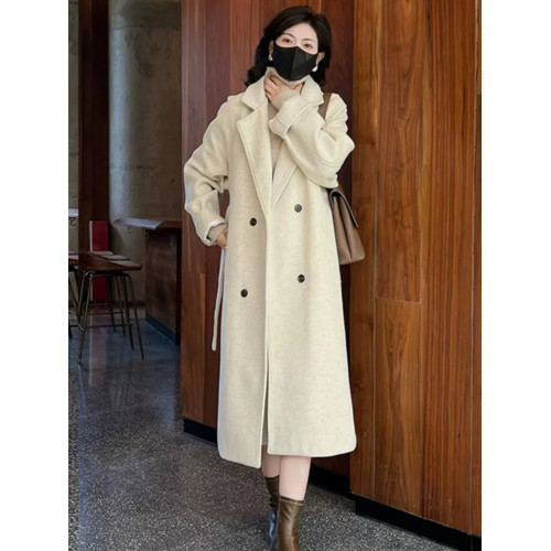 大碼設計感高級長袖毛呢外套秋季新款胖mm顯瘦加厚中長款呢子大衣