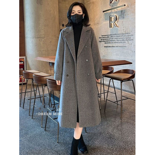 大碼設計感高級長袖毛呢外套秋季新款胖mm顯瘦加厚中長款呢子大衣