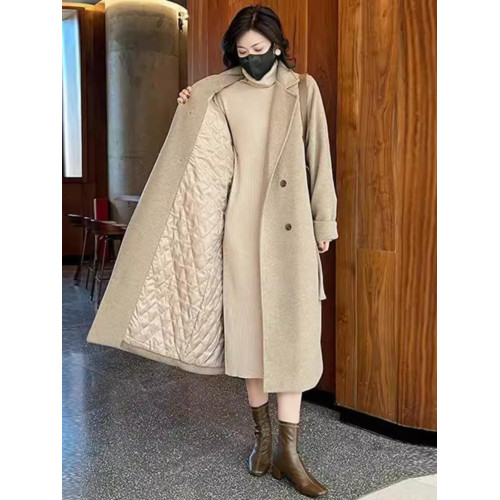 大碼設計感高級長袖毛呢外套秋季新款胖mm顯瘦加厚中長款呢子大衣
