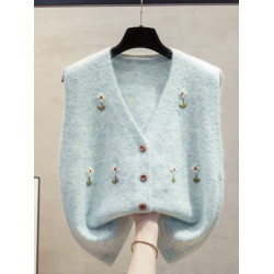 手工花開衫v領針織馬甲背心女2025秋冬新款寬松外穿馬夾毛衣坎肩