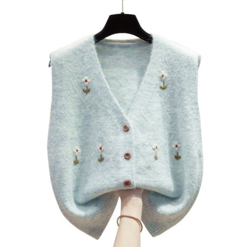 手工花開衫v領針織馬甲背心女2025秋冬新款寬松外穿馬夾毛衣坎肩 手工花開衫v領針織馬甲背心女2025秋冬新款寬松外穿馬夾毛衣坎肩