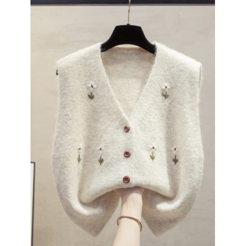 手工花開衫v領針織馬甲背心女2025秋冬新款寬松外穿馬夾毛衣坎肩 手工花開衫v領針織馬甲背心女2025秋冬新款寬松外穿馬夾毛衣坎肩