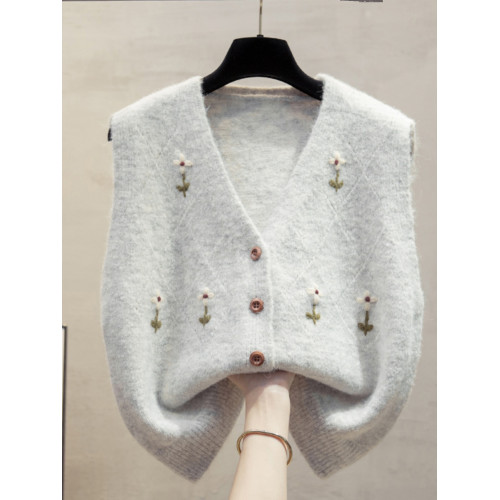 手工花開衫v領針織馬甲背心女2025秋冬新款寬松外穿馬夾毛衣坎肩 手工花開衫v領針織馬甲背心女2025秋冬新款寬松外穿馬夾毛衣坎肩