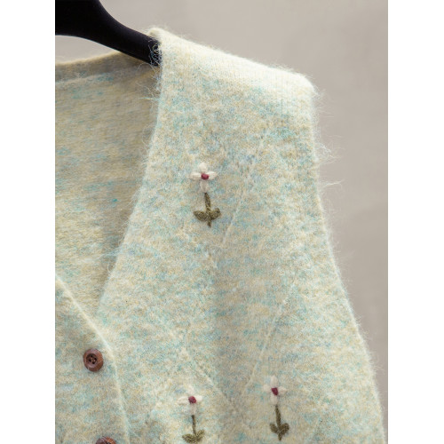 手工花開衫v領針織馬甲背心女2025秋冬新款寬松外穿馬夾毛衣坎肩 手工花開衫v領針織馬甲背心女2025秋冬新款寬松外穿馬夾毛衣坎肩