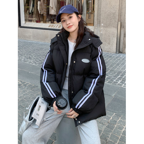 黑色條紋棉服女冬季2025年新款韓版寬松學生加厚反季棉衣棉襖外套 黑色條紋棉服女冬季2025年新款韓版寬松學生加厚反季棉衣棉襖外套