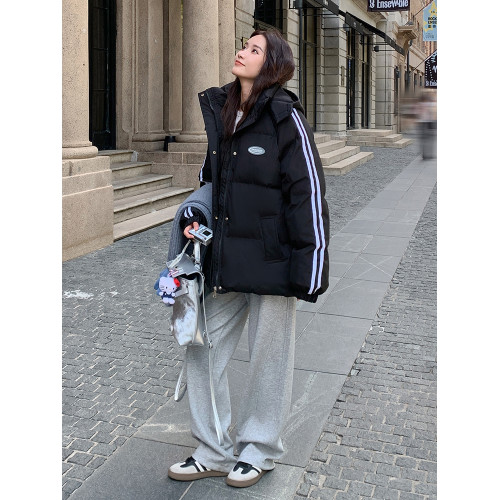 黑色條紋棉服女冬季2025年新款韓版寬松學生加厚反季棉衣棉襖外套 黑色條紋棉服女冬季2025年新款韓版寬松學生加厚反季棉衣棉襖外套