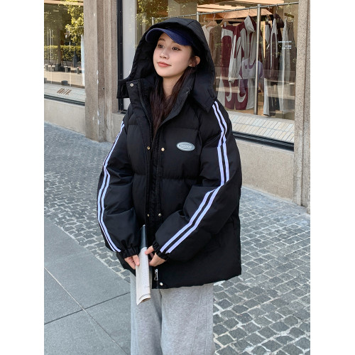 黑色條紋棉服女冬季2025年新款韓版寬松學生加厚反季棉衣棉襖外套 黑色條紋棉服女冬季2025年新款韓版寬松學生加厚反季棉衣棉襖外套