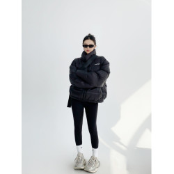 廢柴冬季美式小衆小個子羽絨棉棉服寬松加厚短款肯豆黑色棉衣女潮