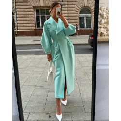 歐美時尚氣質燈籠袖大翻領毛呢外套秋冬 casual long sleeve coat