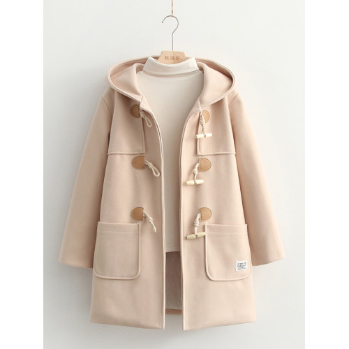 學院風雙排牛角釦中長款毛呢外套女2025春秋新款日系學生加厚大衣