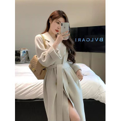 米白色羊絨大衣女洋氣2025秋冬新品韓版中長款小個子羽絨毛呢外套