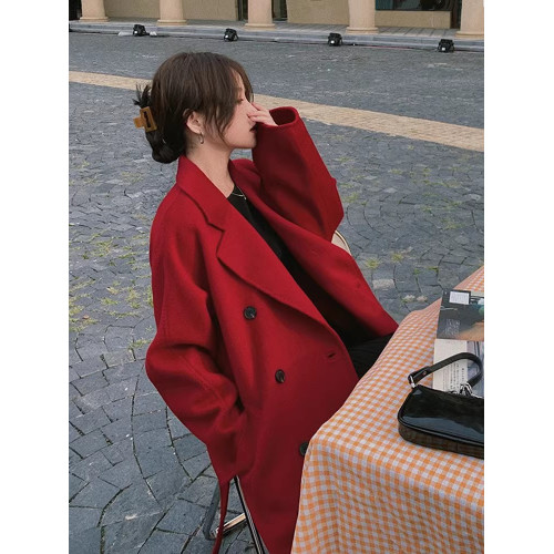 米白色羊絨大衣女洋氣2025秋冬新品韓版中長款小個子羽絨毛呢外套