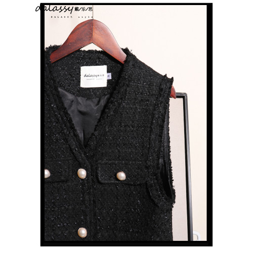 2025新款秋裝小香風馬甲女春秋大碼中長款坎肩編織粗花呢馬夾黑色 2025新款秋裝小香風馬甲女春秋大碼中長款坎肩編織粗花呢馬夾黑色