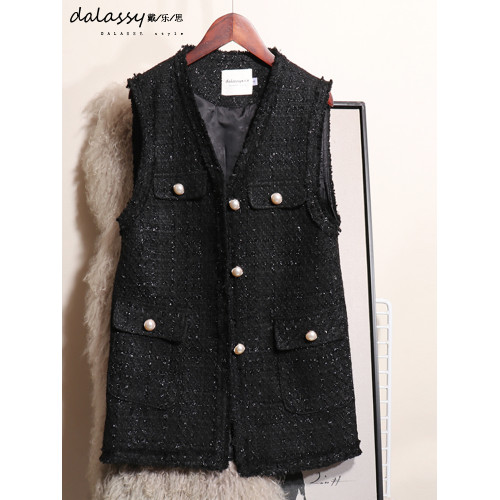 2025新款秋裝小香風馬甲女春秋大碼中長款坎肩編織粗花呢馬夾黑色 2025新款秋裝小香風馬甲女春秋大碼中長款坎肩編織粗花呢馬夾黑色