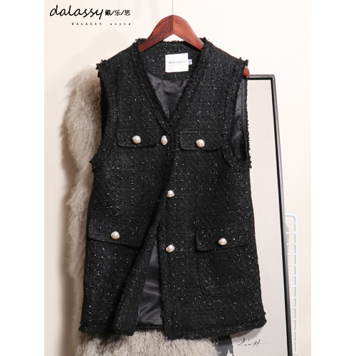 2025新款秋裝小香風馬甲女春秋大碼中長款坎肩編織粗花呢馬夾黑色 2025新款秋裝小香風馬甲女春秋大碼中長款坎肩編織粗花呢馬夾黑色