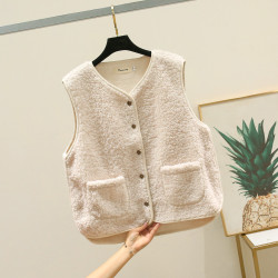 羊羔毛絨馬甲女2024新款春秋冬皮毛一體外塔馬夾背心外穿坎肩外套