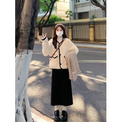 皮毛一體羊羔毛短外套女高級感名媛小香風仿兔毛絨環保皮草秋冬季