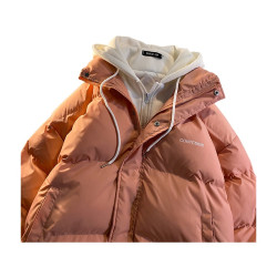 品牌折釦大碼假兩件羽絨棉服女冬季加厚麵包服棉衣連帽外套ins潮