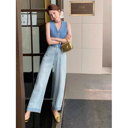 極簡ins風藍色粗花呢牛仔小香風馬甲女名媛高級感v領氣質背心上衣 極簡ins風藍色粗花呢牛仔小香風馬甲女名媛高級感v領氣質背心上衣