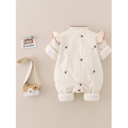 新生嬰兒衣服秋冬薄棉風連體衣0-1嵗女寶寶外出夾棉保暖爬服2