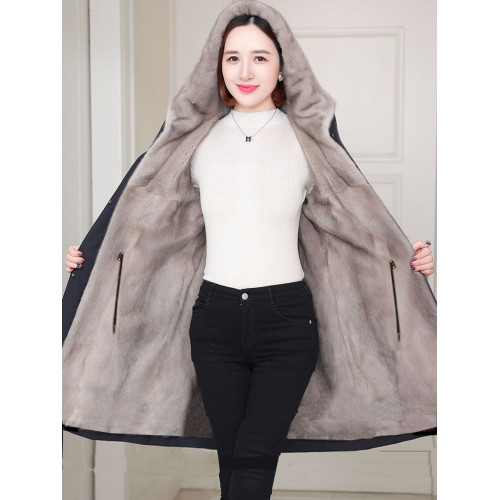 2025新款加絨派克棉服連帽仿羊剪絨內膽大衣中長加厚保暖棉衣女冬