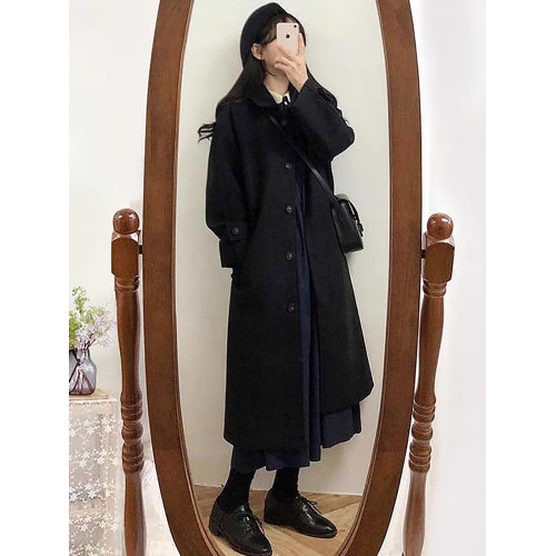 赫本風黑色毛呢外套女秋冬季2025年新款韓系小個子中長款呢子大衣 赫本風黑色毛呢外套女秋冬季2025年新款韓系小個子中長款呢子大衣