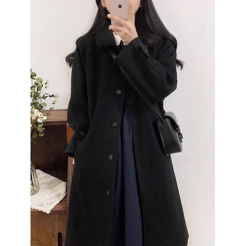 赫本風黑色毛呢外套女秋冬季2025年新款韓系小個子中長款呢子大衣 赫本風黑色毛呢外套女秋冬季2025年新款韓系小個子中長款呢子大衣