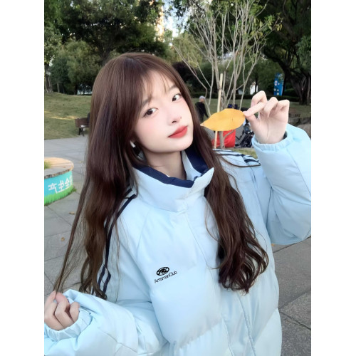 淺藍色三條杠羽絨棉服女大童2025冬季初中高中學生加厚麵包服外套 淺藍色三條杠羽絨棉服女大童2025冬季初中高中學生加厚麵包服外套
