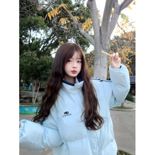 淺藍色三條杠羽絨棉服女大童2025冬季初中高中學生加厚麵包服外套 淺藍色三條杠羽絨棉服女大童2025冬季初中高中學生加厚麵包服外套