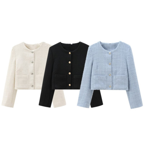 歐美風 2024秋季新款 女裝 百搭粗紡圓領外搭小香風外套 1195099 歐美風 2024秋季新款 女裝 百搭粗紡圓領外搭小香風外套 1195099