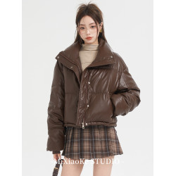 羋小可美拉德咖色短款羽絨服外套女冬季加厚派克服棉衣棉服麵包服