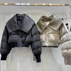 網紅同款2025冬季新款小衆街頭PU皮翻領設計辣妹保暖棉服棉衣外套