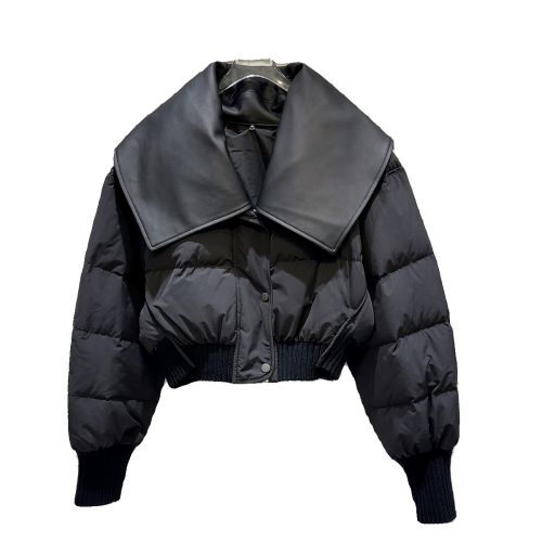 網紅同款2025冬季新款小衆街頭PU皮翻領設計辣妹保暖棉服棉衣外套 網紅同款2025冬季新款小衆街頭PU皮翻領設計辣妹保暖棉服棉衣外套